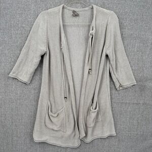 J. Jill‎ Open Knit Cardigan Duster Pockets Silk Blend Neutral Tunic Top L